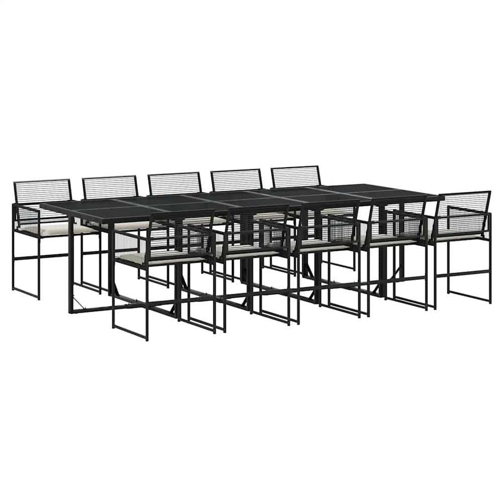 Ensemble à manger de jardin 11 pcs coussins noir résine tressée