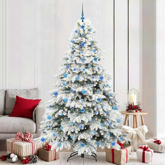 Sapin de noël 210 cm complet, décoration facile avec 120 boules et 300 led intégrées