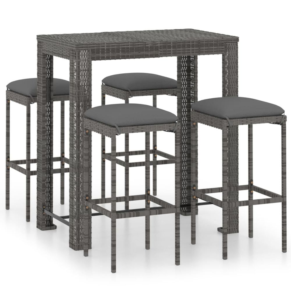 Ensemble de bar de jardin 5 pcs et coussins résine tressée gris