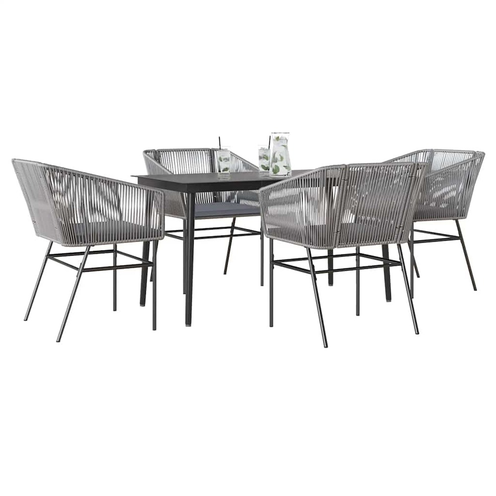 Ensemble à manger jardin coussins 5 pcs gris poly rotin verre