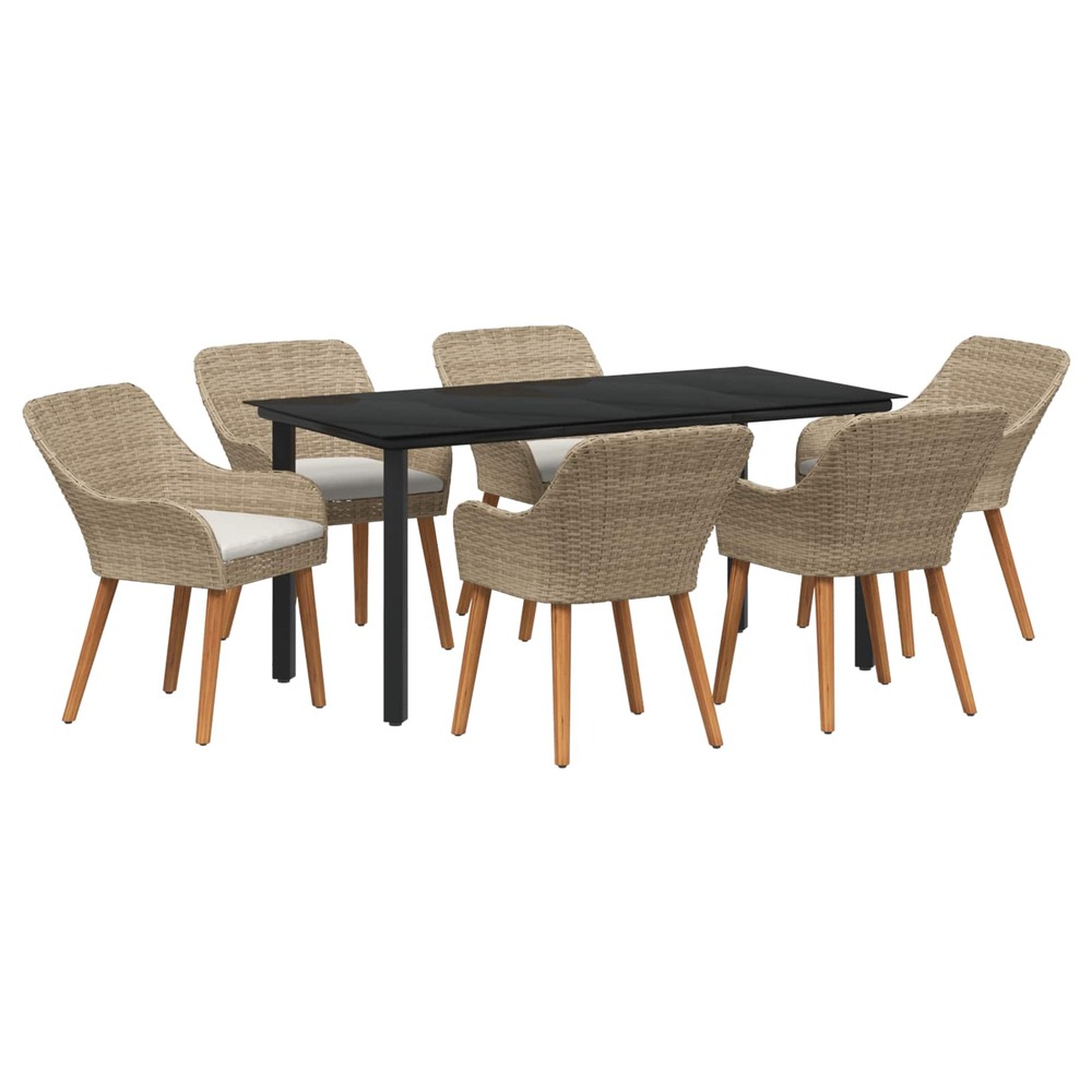 Ensemble de salle à manger pour jardin 7 pcs beige polyrotin
