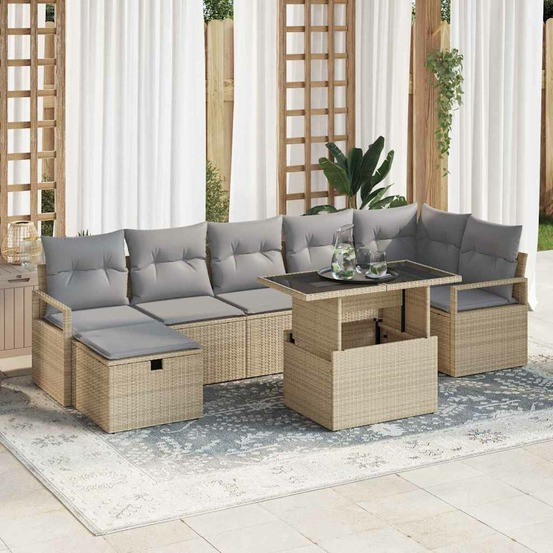 Ensemble de canapé de jardin 8 pcs beige poly rotin
