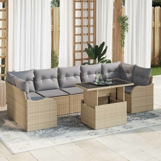 Ensemble de canapé de jardin avec coussin 8 pcs beige polyrotin