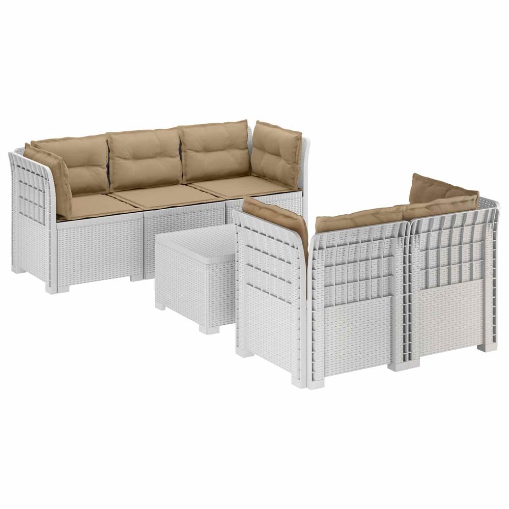 Canapé de jardin 5 places avec coussins aspect rotin pp blanc