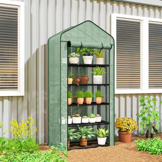 Serre de jardin 5 niveaux acier et pe 90 x 49 x 193 cm verte pour balcon porte enroulable - comfortxl outdoor living