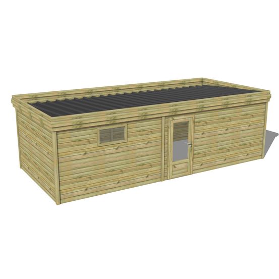 Abri de jardin bois pin traité autoclave 27mm - 7,695x3,44m / 26m2 - bac acier - abri français