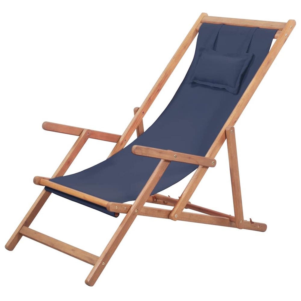 Chaise pliante en tissu et structure en bois bleue