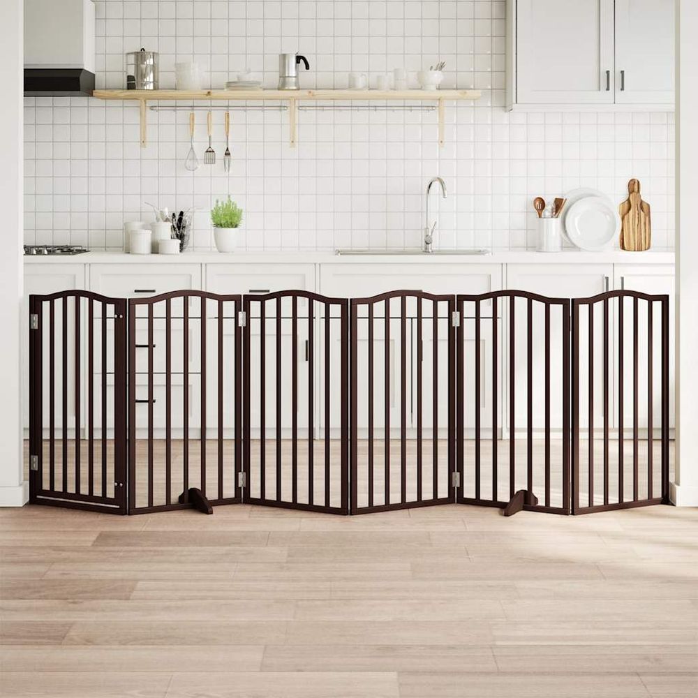 Grand parc chien 90cm haut 6 panneaux bois avec porte chêne 300cm