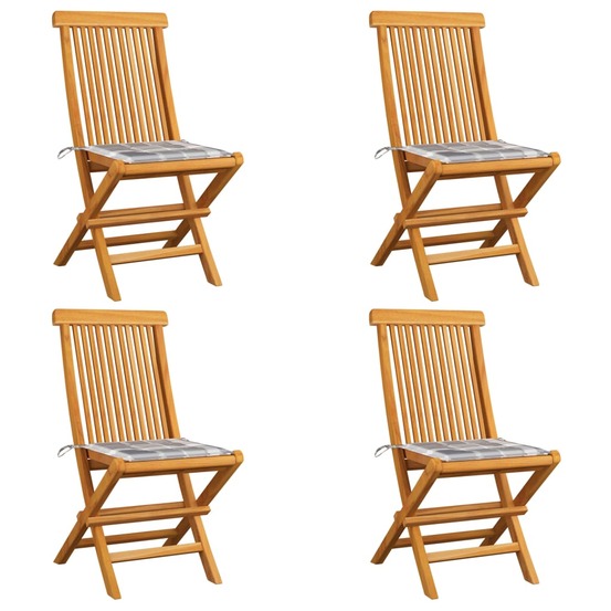 Chaises de jardin coussins à carreaux gris lot de 4 teck massif