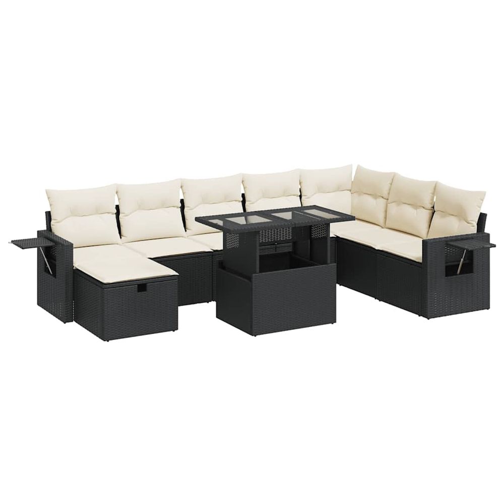 Salon de jardin 9 pcs avec coussins noir résine tressée