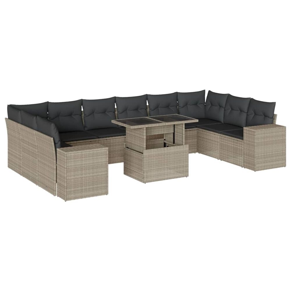 Salon de jardin 11 pcs avec coussins gris clair résine tressée
