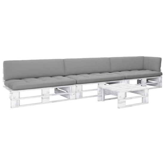 Salon de jardin palette 4 pcs et coussins pin imprégné de blanc