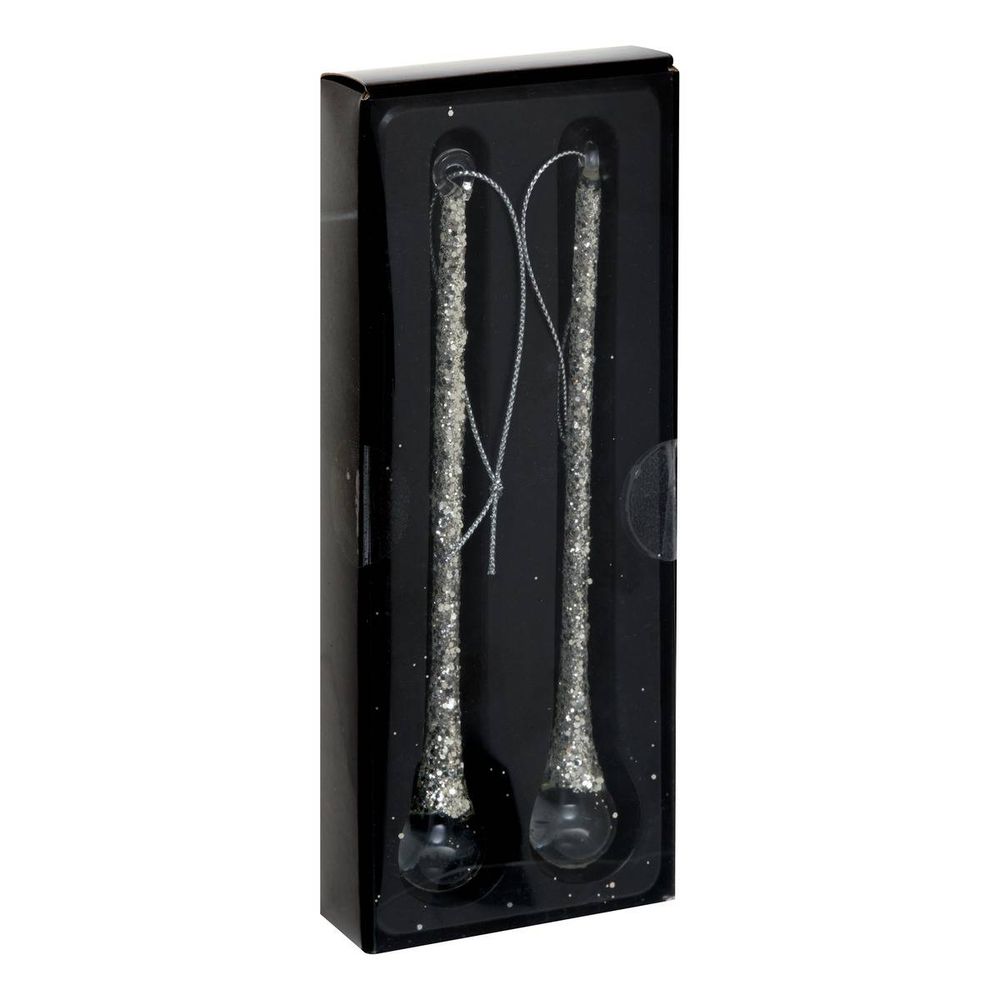 Lot de 2 suspensions de sapin goutte en verre argentée 15 cm