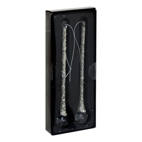Lot de 2 suspensions de sapin goutte en verre argentée 15 cm