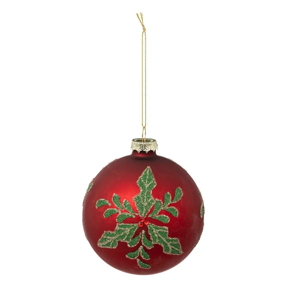 Boule de noël houx rouge mat 100mm