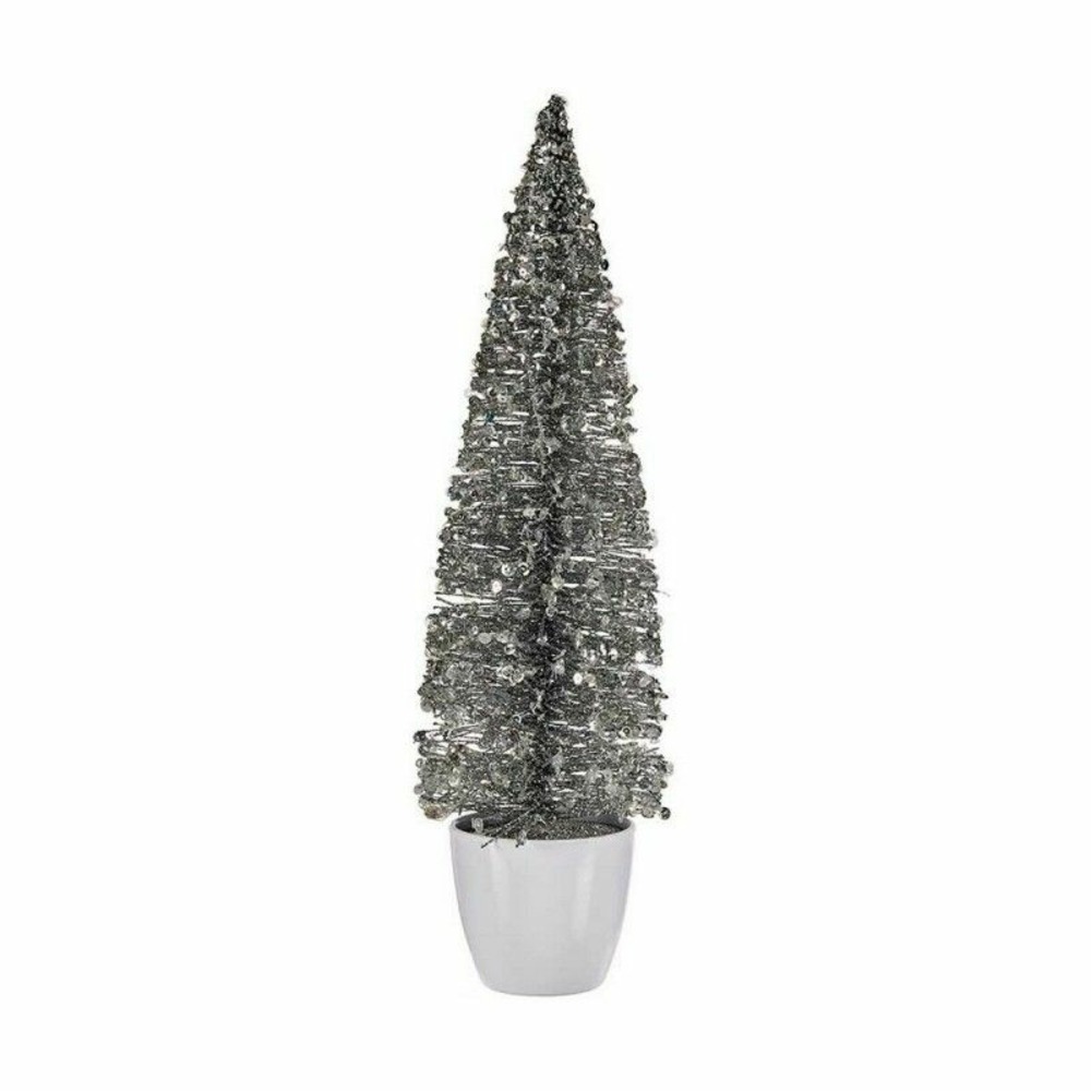 Sapin de noël grand 10 x 38 x 10 cm argenté blanc plastique