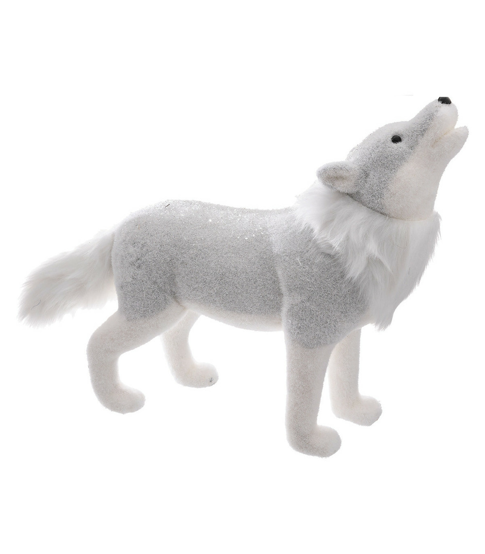 Déco de noël loup bicolore blanc et gris 60 x 45 cm