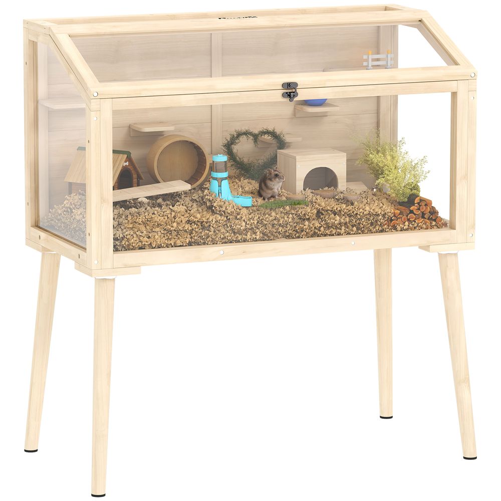 Cage hamster bois sapin rongeurs 7 plateformes jeux 110x101cm bois naturel