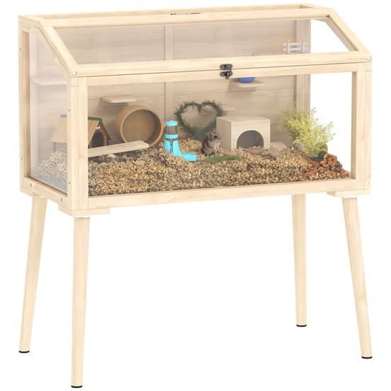 Cage hamster bois sapin rongeurs 7 plateformes jeux 110x101cm bois naturel