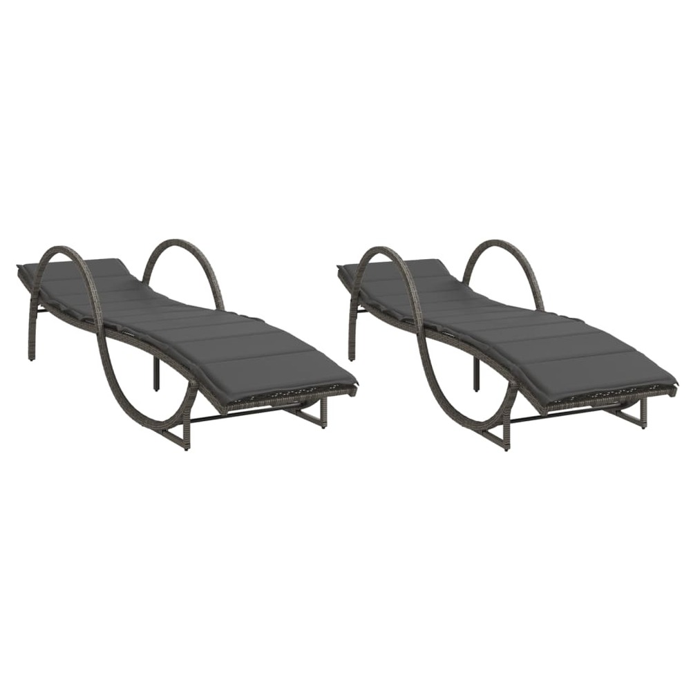 Chaises longues lot de 2 avec coussins gris résine tressée