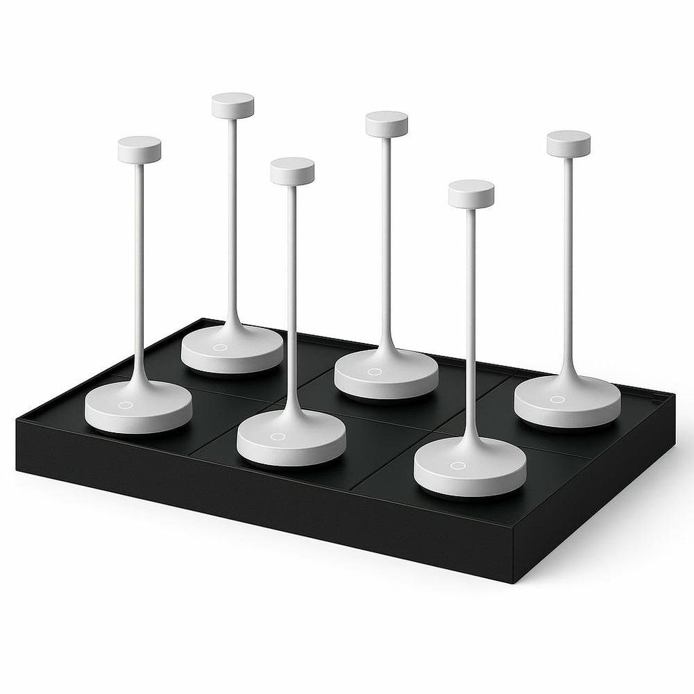 6 lampes de table ruby blanc h25cm + base de chargement