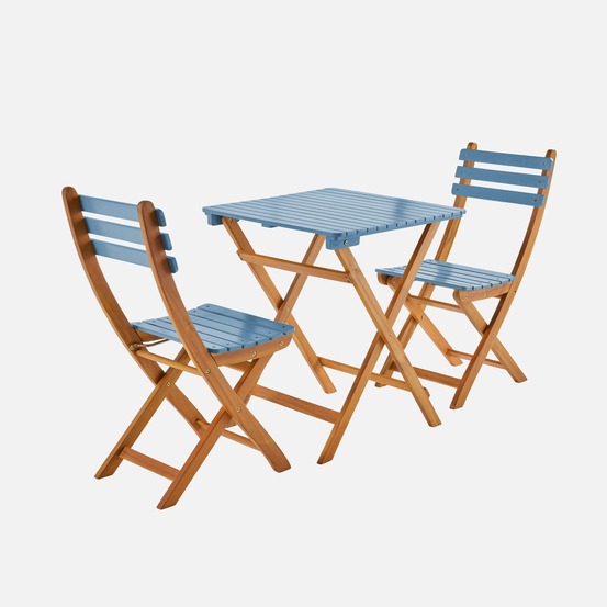 Table de jardin en bois d'acacia, 2 chaises pliables hilora , table carrée