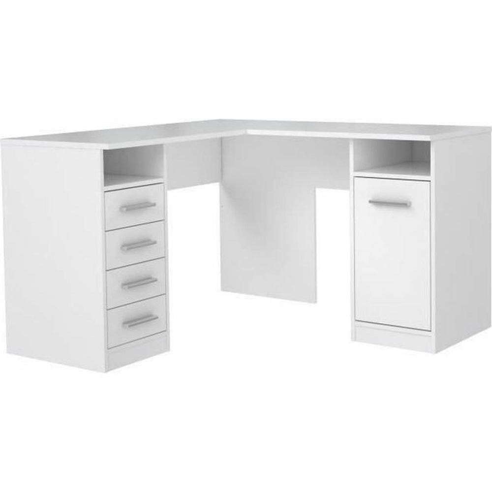 Tolede bureau d'angle 1 porte 4 tiroirs - papier blanc - 125 x 125 x 75 cm
