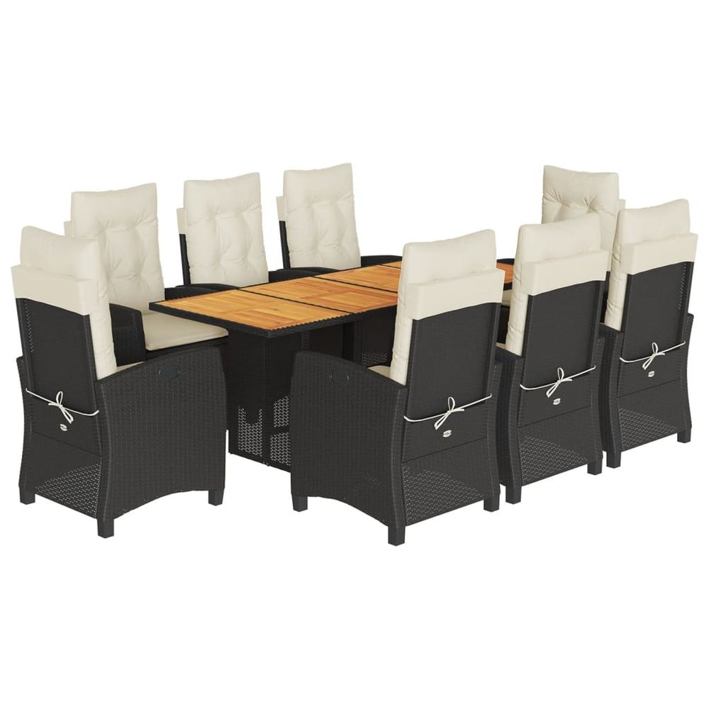 Ensemble à manger de jardin 9pcs coussins noir résine tressée