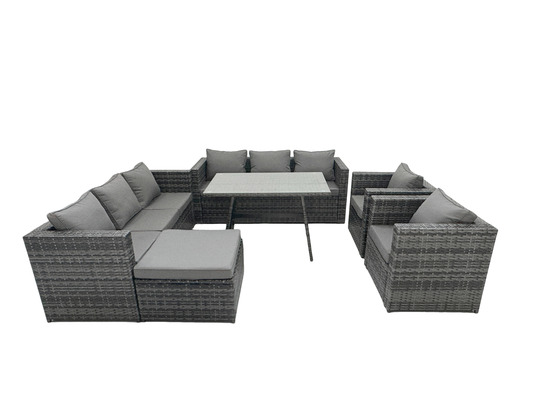 8 places ensemble de canapé en rotin extérieur avec table à manger 2 fauteuil grand tabourets gris foncé mixte