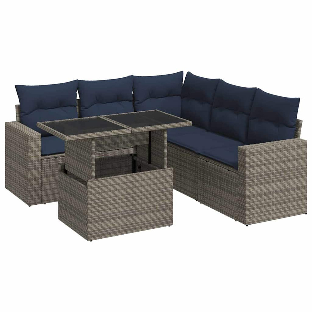 Salon de jardin avec coussins 6 pcs gris résine tressée acacia