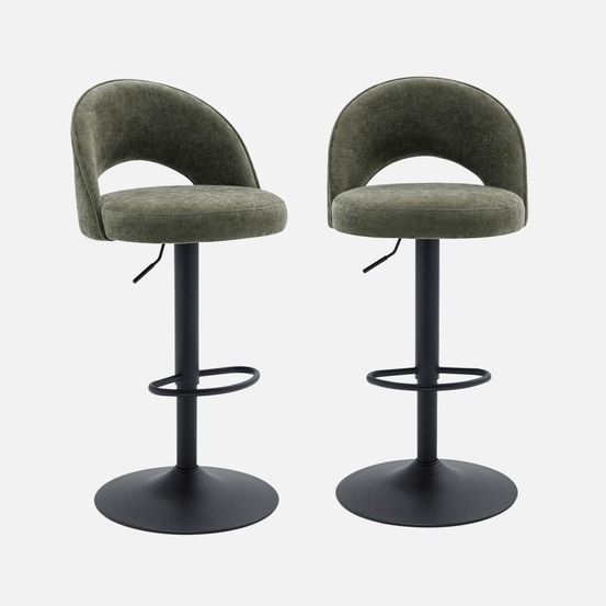 Lot de deux tabourets de bar ajustables métal et tissu, pied noir - l 49 x p 49 x h 88,5-110cm - abby