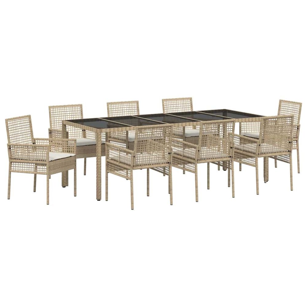 Ensemble de salle à manger pour jardin 9 pc beige polyrotin