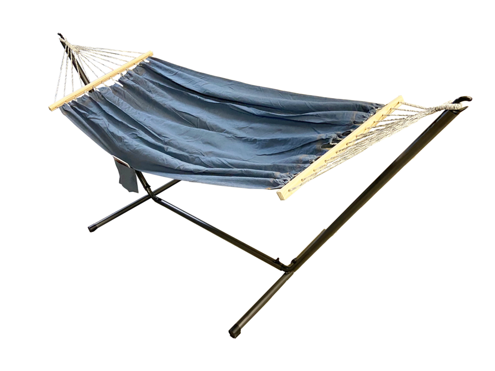 Toile hamac bleu jean 100% coton avec barre d'ecartement