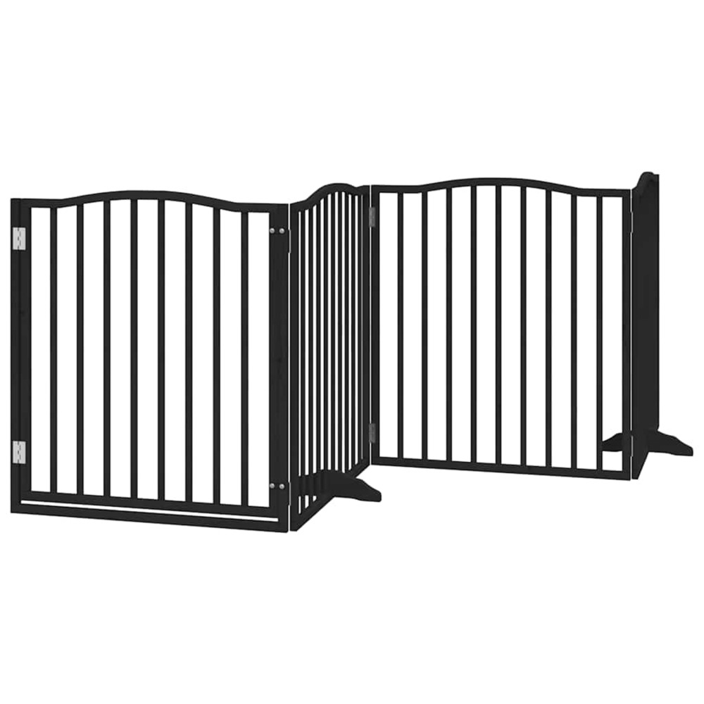 Barrière pour chiens et porte 4 panneaux noir bois de peuplier