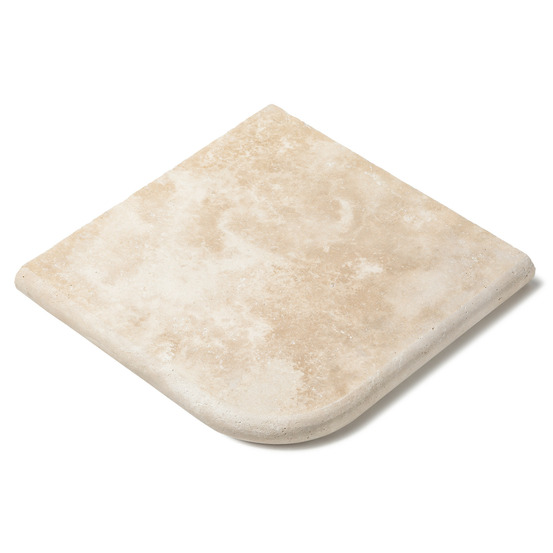 Margelle angle sortant travertin beige clair 33x33x3 cm bord 1/2 rond (à l'unité) - ro'ma nature