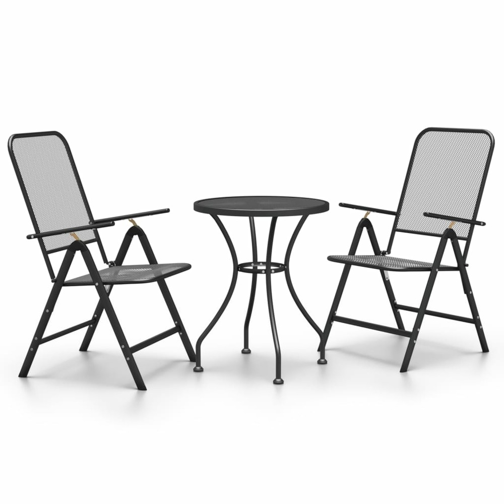 Ensemble à manger de jardin 3 pcs maille métal anthracite