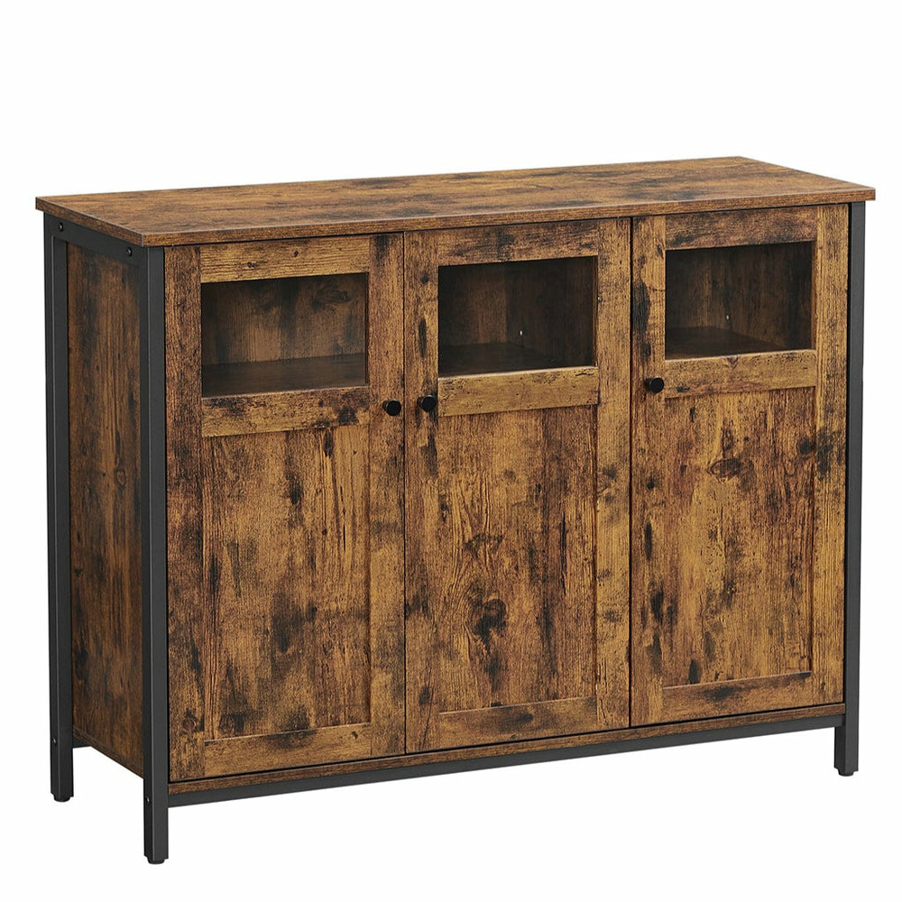 Meuble de rangement 100 x 35 x 75 cm buffet avec placard 3 portes pour salle à manger salon cuisine entrée cadre en acier sty