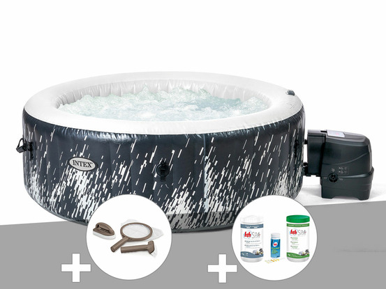 Kit spa gonflable purespa galaxie rond bulles avec led 4 places + kit d'entreti