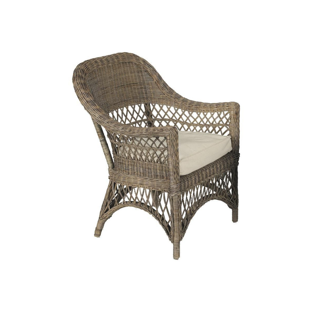 Fauteuil en rotin gris avec coussin polo