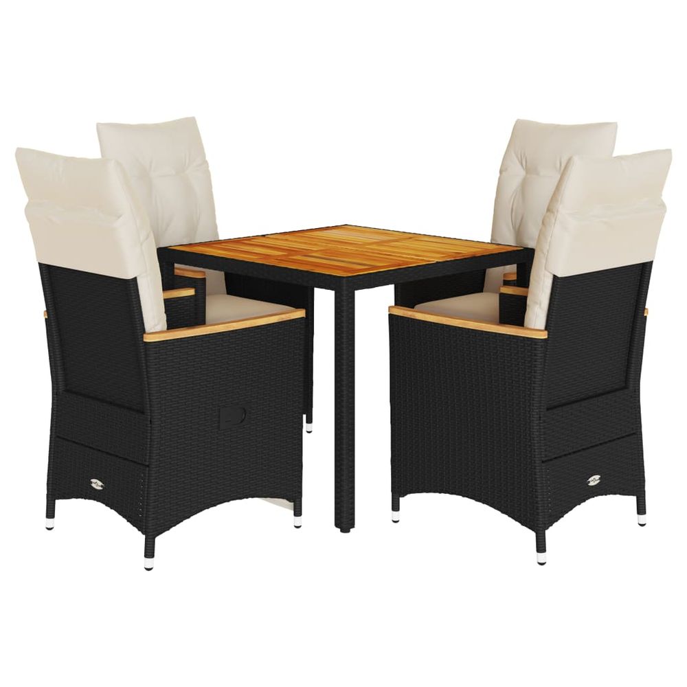 Ensemble à manger de jardin coussins 5pcs noir résine tressée