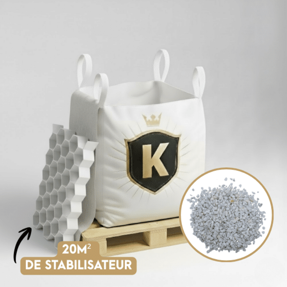 Kit graviers blanc + dalles stabilisatrices = 1 big bag gravier cristal 8/12 1,5t + 20m2 dalles stabilisatrices blanches