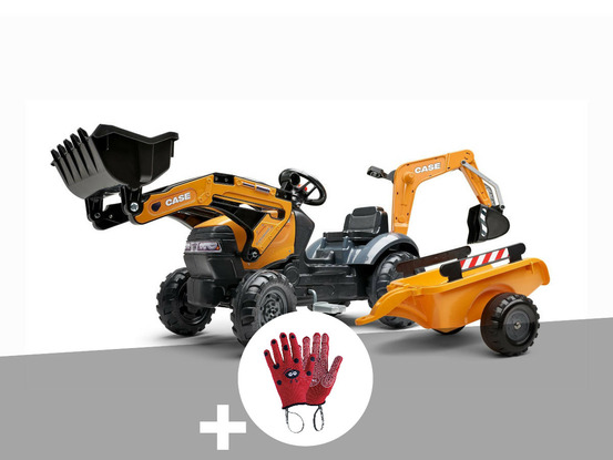 Tractopelle enfant case ce avec remorque + excavatrice 2 à 5 ans + gants de pro