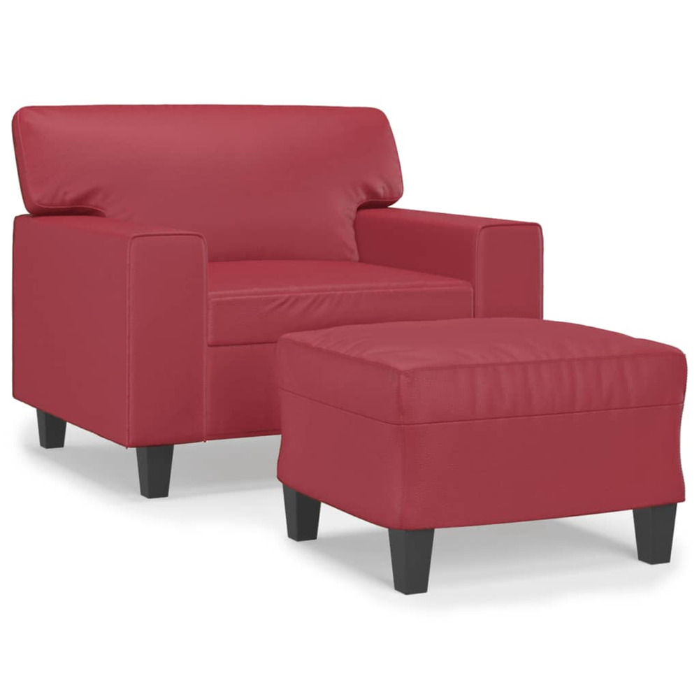 Fauteuil avec repose-pied rouge bordeaux 60 cm similicuir