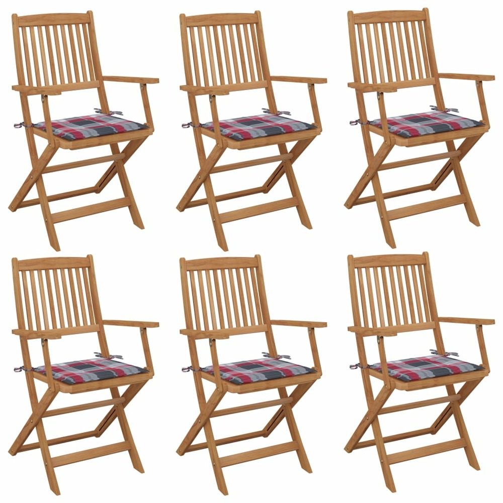Chaises pliables de jardin lot de 6 avec coussins bois d'acacia
