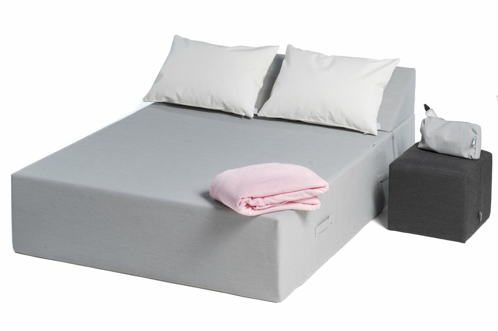 Sun pack paloma pouf | 1 lit de piscine deux places 180x140x38cm + 2 coussins 50x70 cm + 1 pouf 40x40cm gris