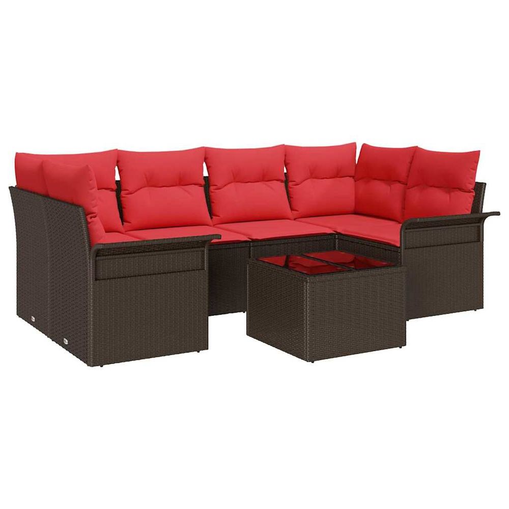 Ensemble de canapé de jardin 7 pièces beige et rouge polyrotin