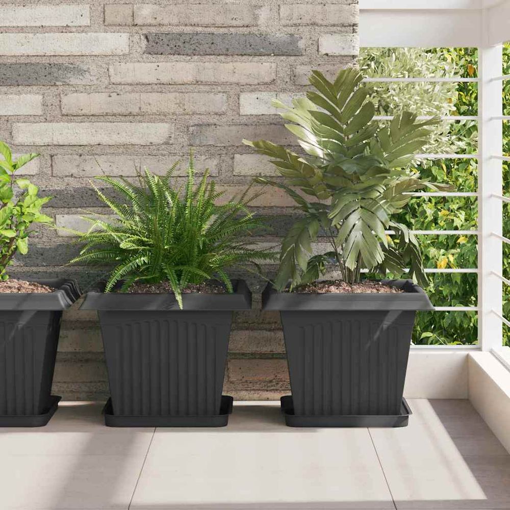 Lot de 24 soucoupes carrées plastique plantes intérieur extérieur 25x25cm noir