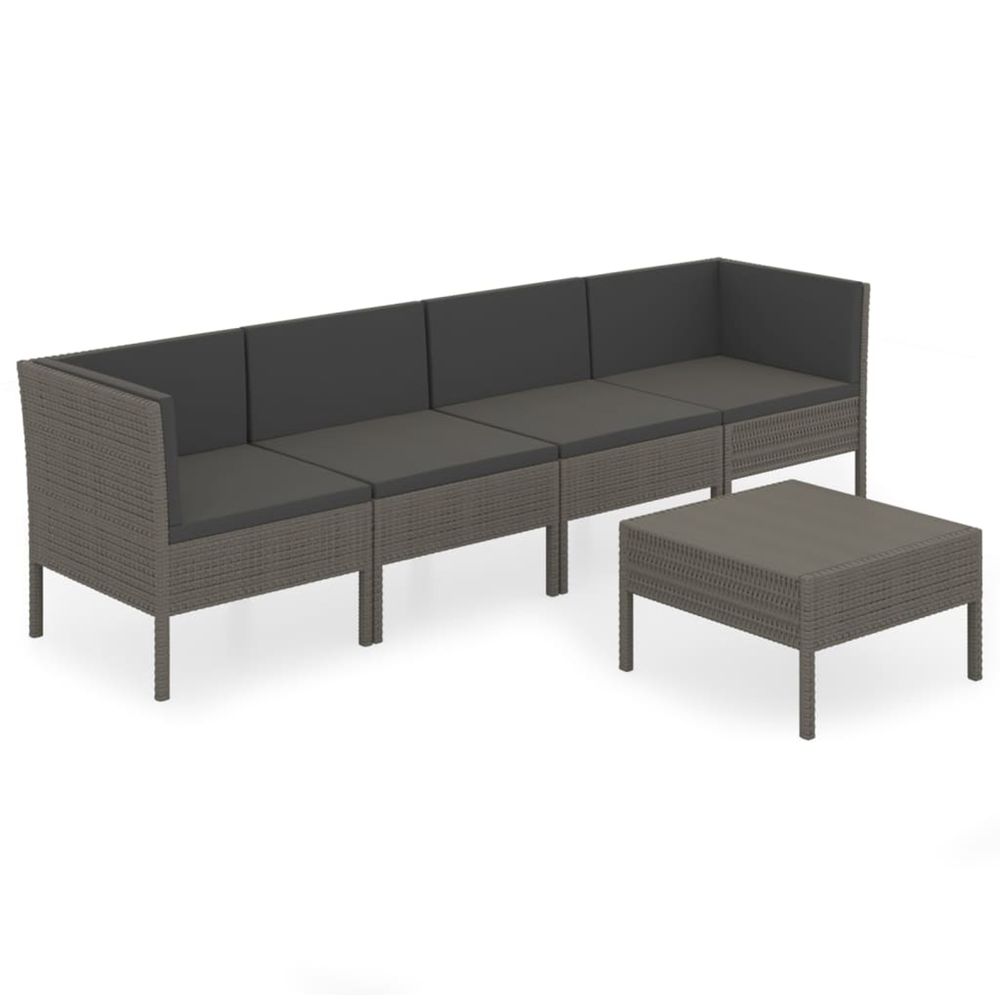 Salon de jardin 5 pcs avec coussins résine tressée gris