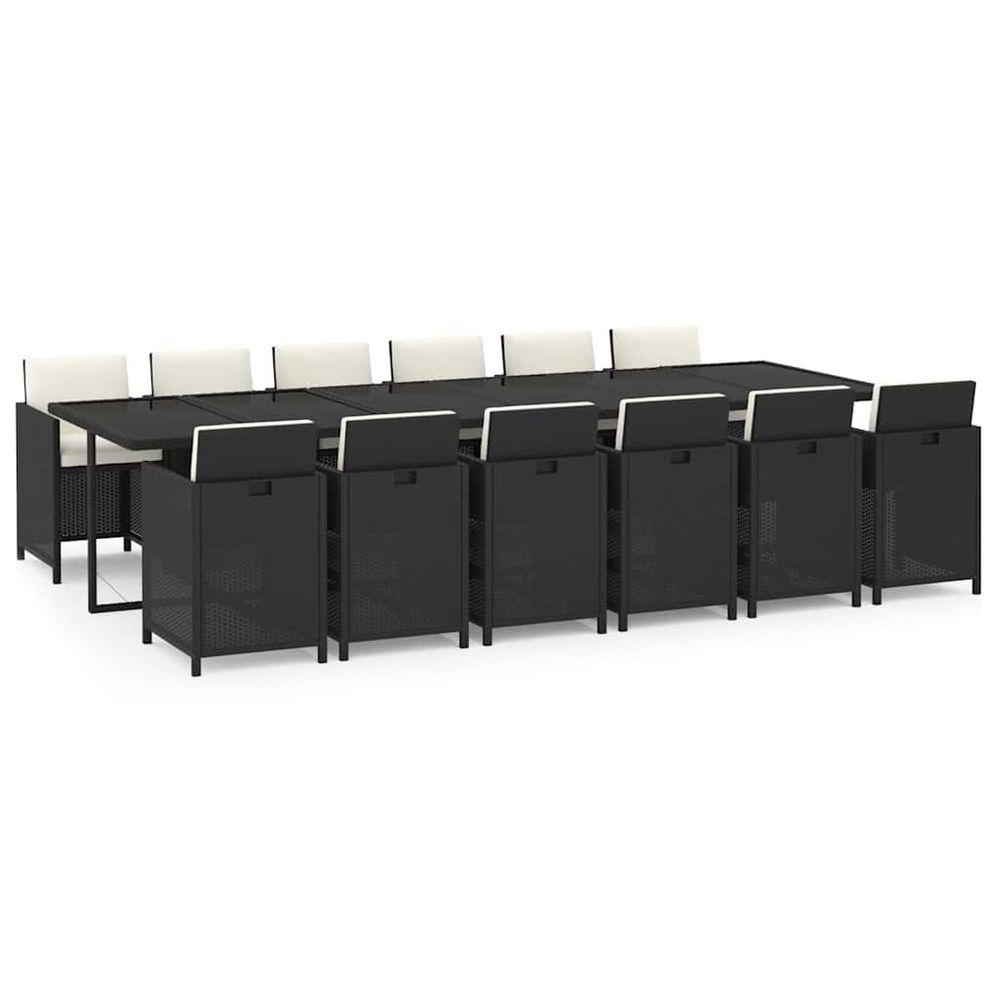Ensemble à manger de jardin coussins 13 pcs résine tressée noir
