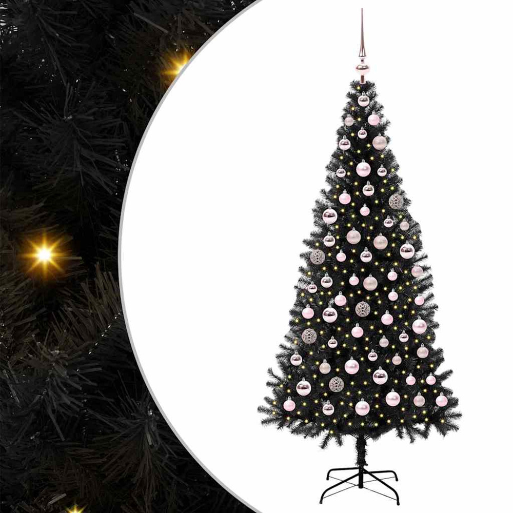 Sapin de noël avec 300 led avec support noir 180 cm pvc